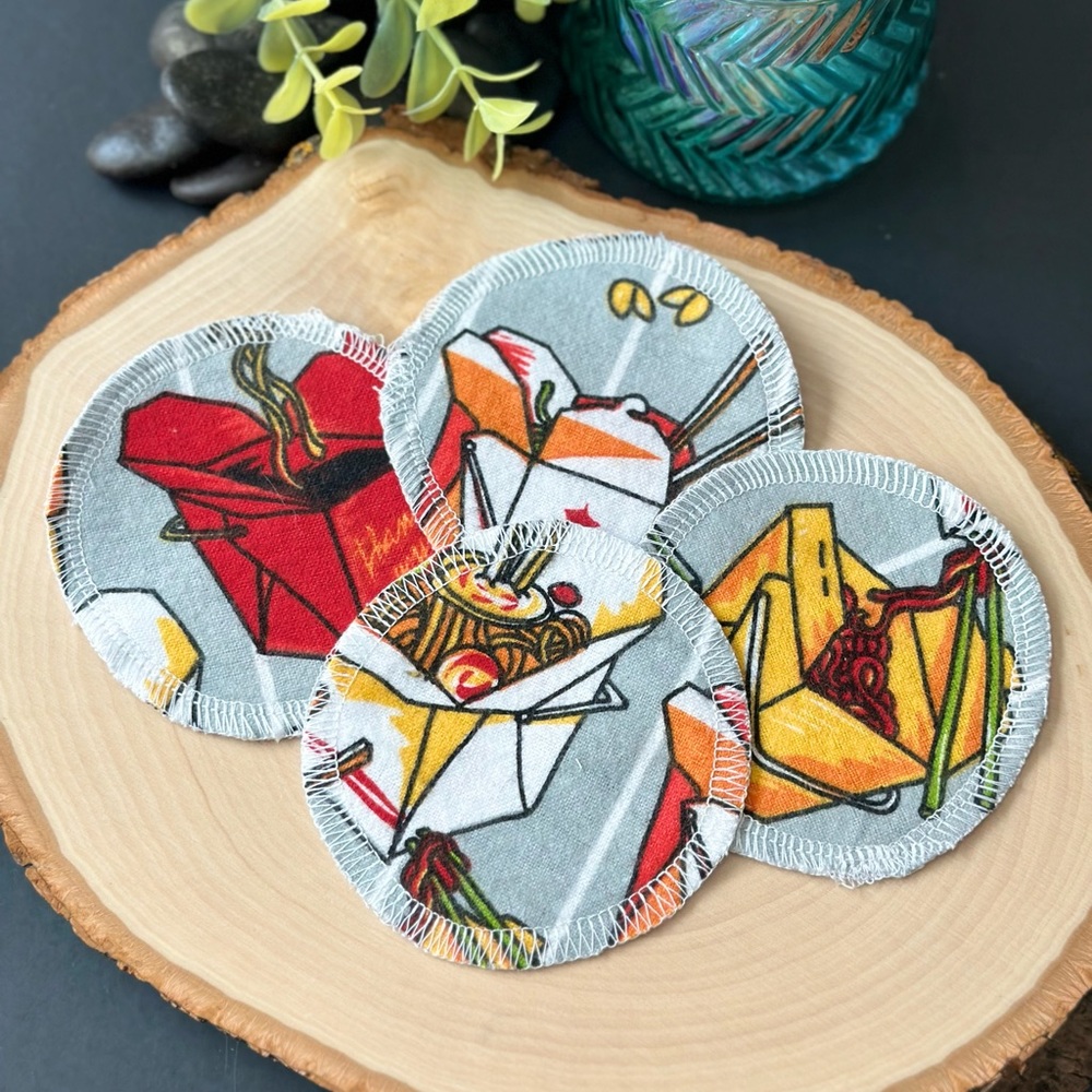 Chinese Takeout 100% Cotton Flannel Reusable Facial Rounds